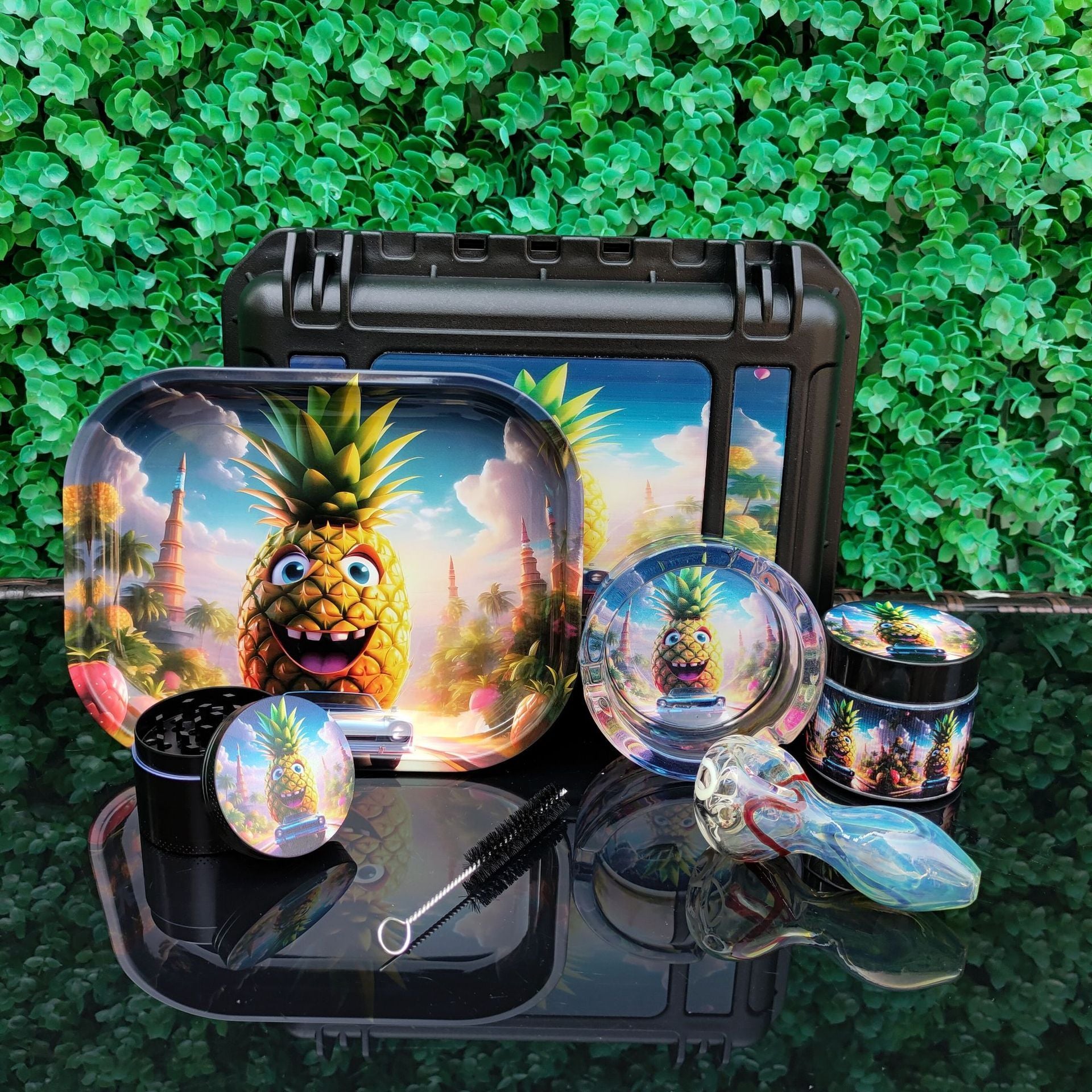 6-Piece Stash Box Kit - Portable Case with Glass Pipe & Cleaning Accessories