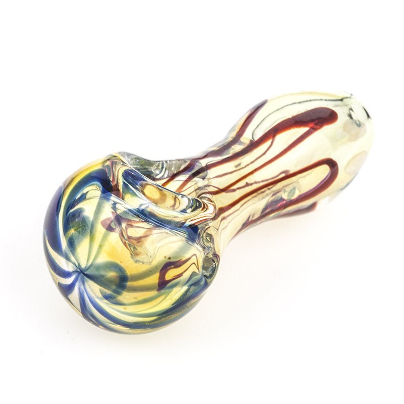 Fumed Glass Pipe w/ Blue and Red Stripes - PuffingBird
