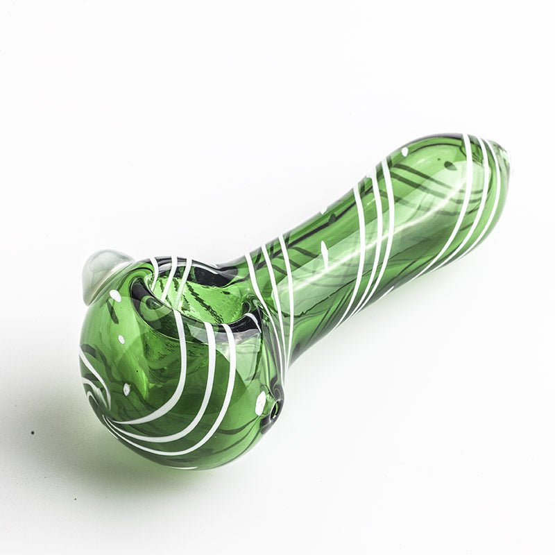 Green Glass Pipe w/ White Marble - PuffingBird