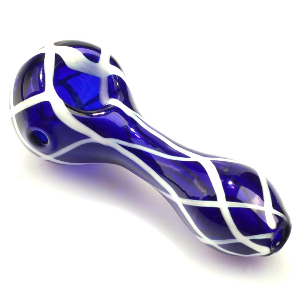 Handmade Blue Glass Pipe with White Stripes