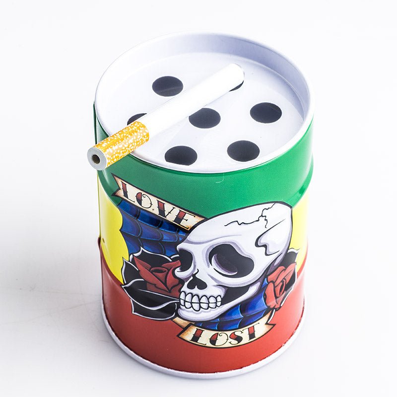 Oil Drum Shaped Tin Ashtray (Random Pattern) - PuffingBird