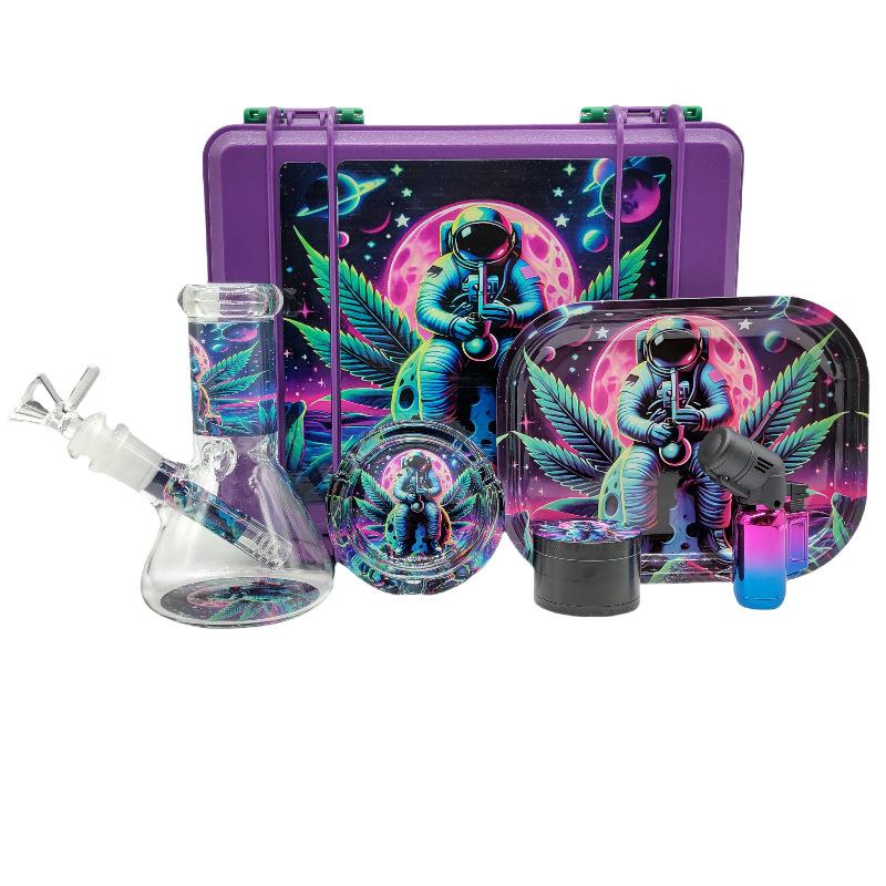 6-Piece Mini Beaker Bong Stash Box Kit - Patterned Case with Glass Accessories