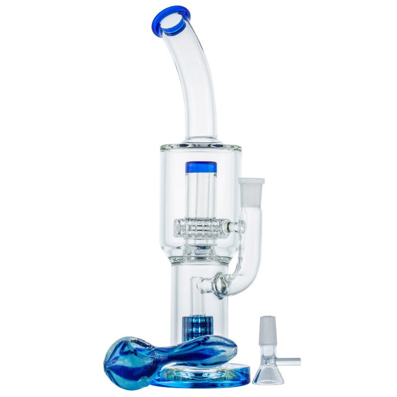 Double Matrix Perc Glass Bong w/ Two Tone Glass Pipe Set