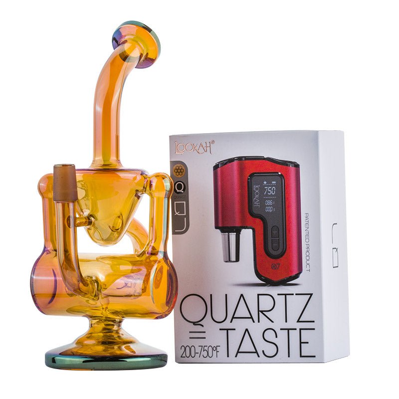 Orange Recycler Dab Rig w/ Lookah Q7 Electric Dab Nail Set