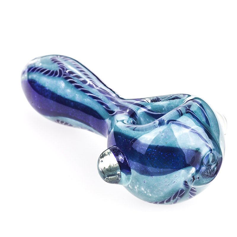 Blue Glass Spoon Pipe with Stripes