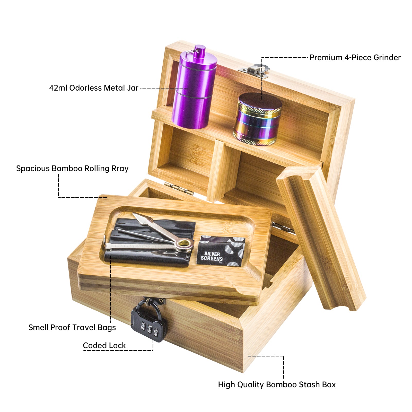 PUFFING BIRD Wooden Stash Box with Lock and key-Organiz Your Accessories