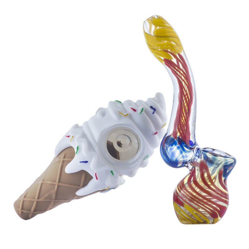 Ice Cream Silicone Pipe w/ Spiral Color Sherlock Bubbler Set