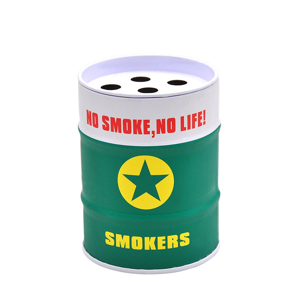 Green Oil Drum Shaped Tin Ashtray