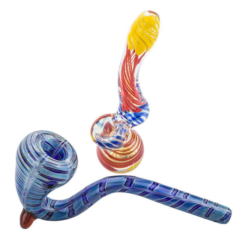 Spiral Color Sherlock Bubbler and Blue Wrap Sherlock Pipe Set