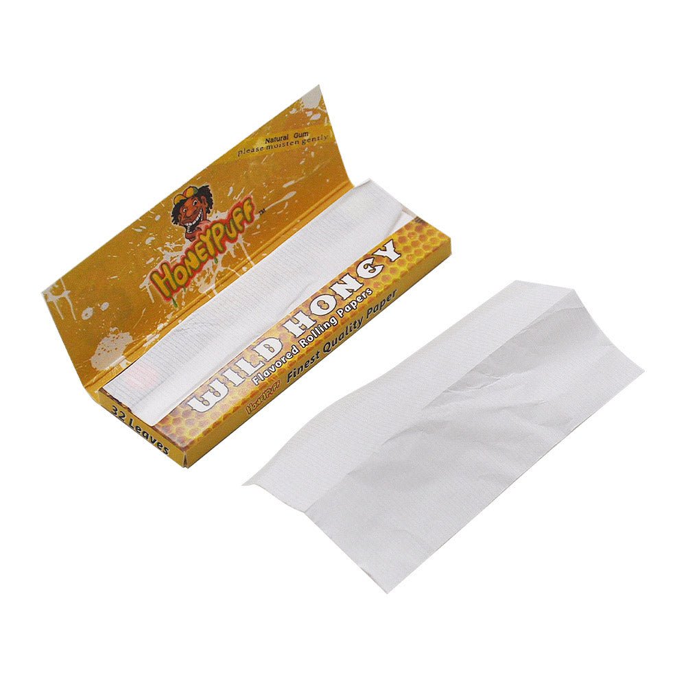 HoneyPuff Wild Honey Flavored Rolling Paper BOX of 12 Booklets / 384 Sheets