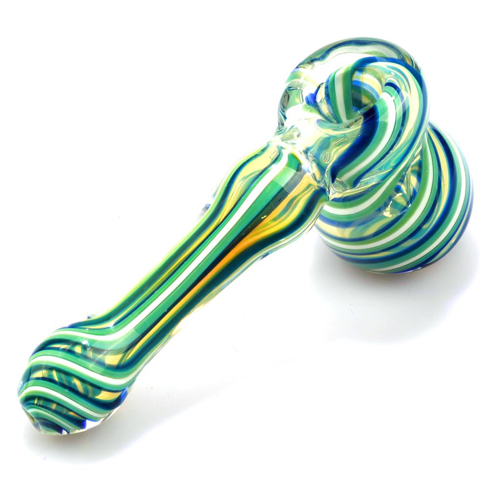Blue and Green Spiral Fumed Glass Hammer Bubbler