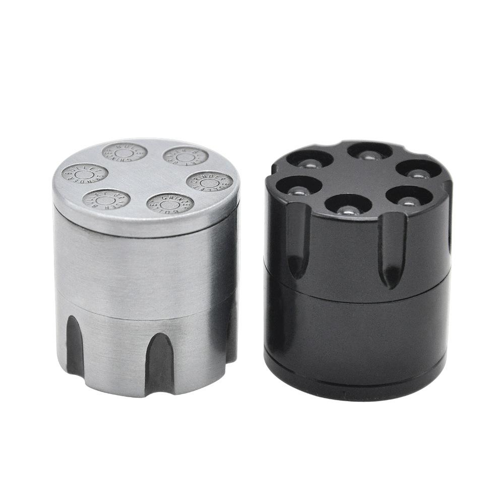 Revolver 6 Shooter 30mm 3 Layer Aluminium Novelty Herb Grinder (Silver/White)