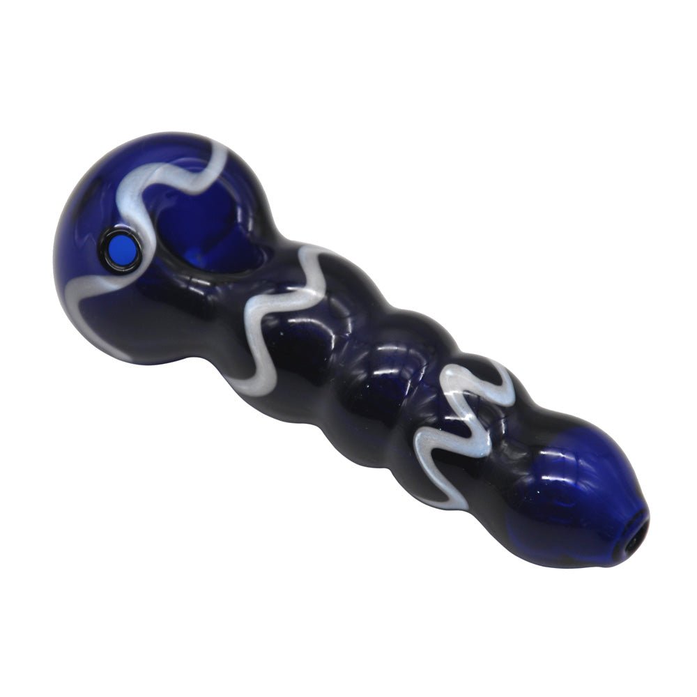 Blue Glass Spoon Pipe w/ Maria Rings - PuffingBird