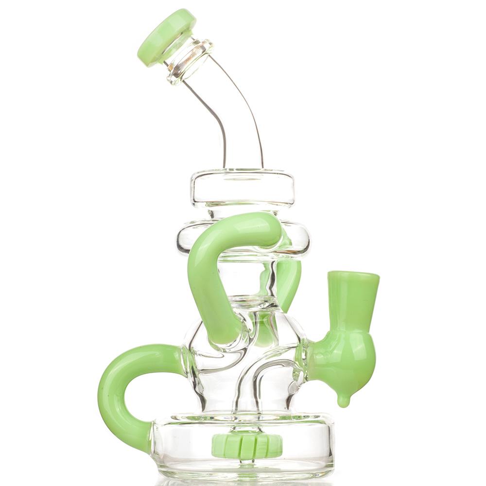 Green Recycler Dab Rig and Three-Toned Dichroic Glass Pipe Set