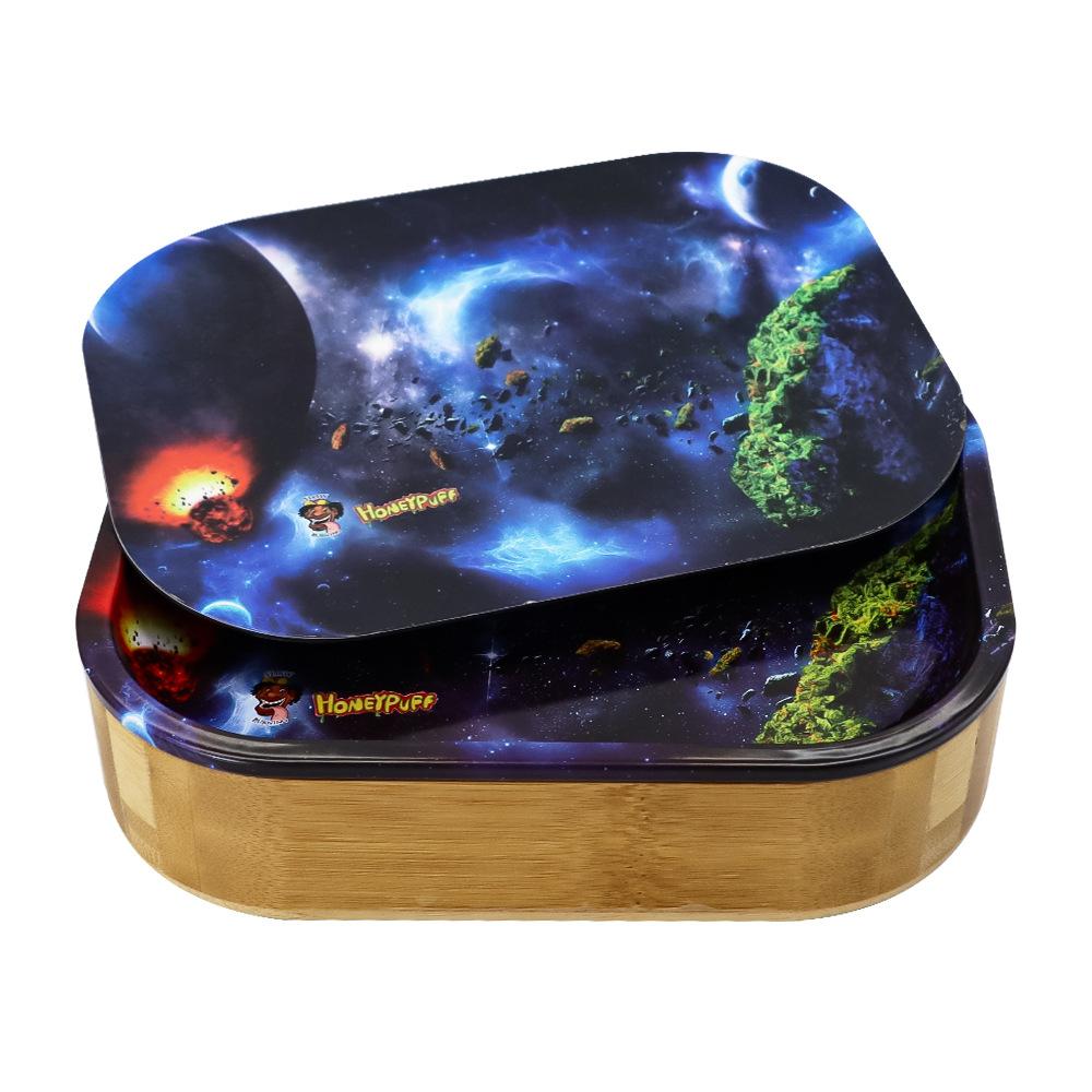 Bamboo Storage Tinplate Cover Rolling Tray