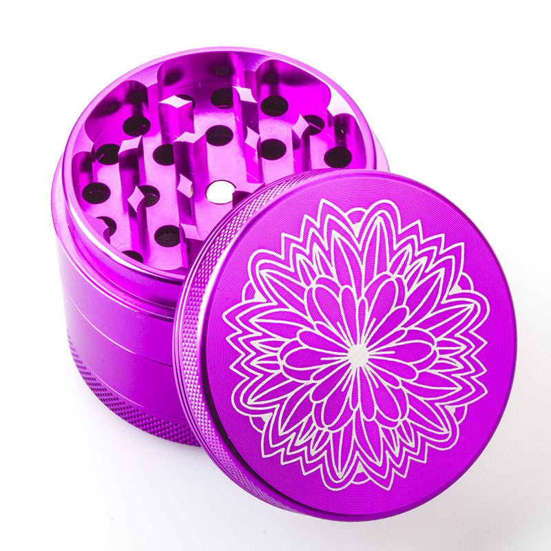Purple Carved Flower Weed Grinder 4 Layer