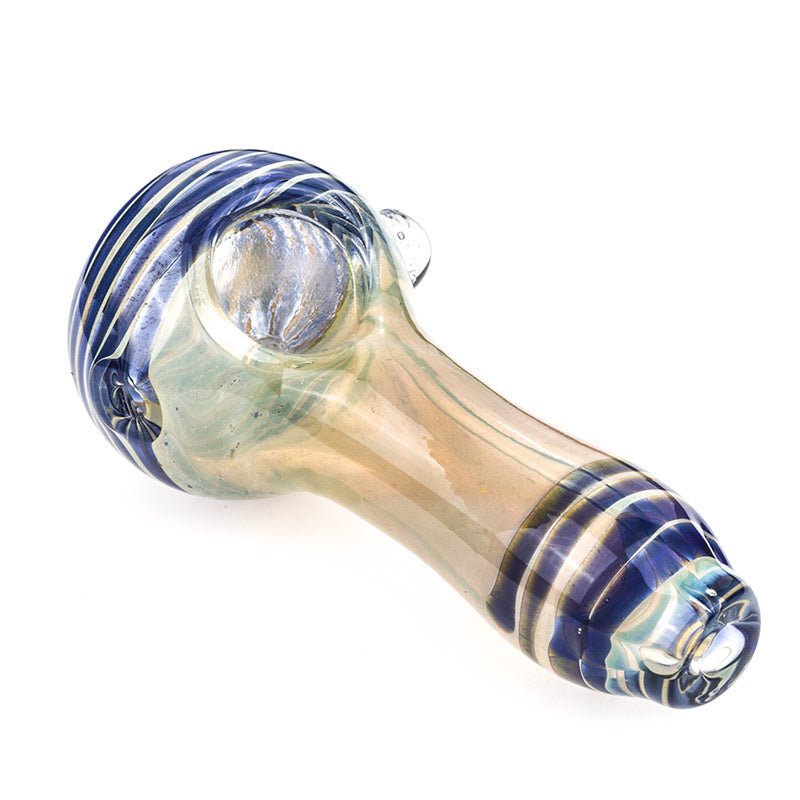 Glass Spoon Pipe w/ Blue Strips - PuffingBird