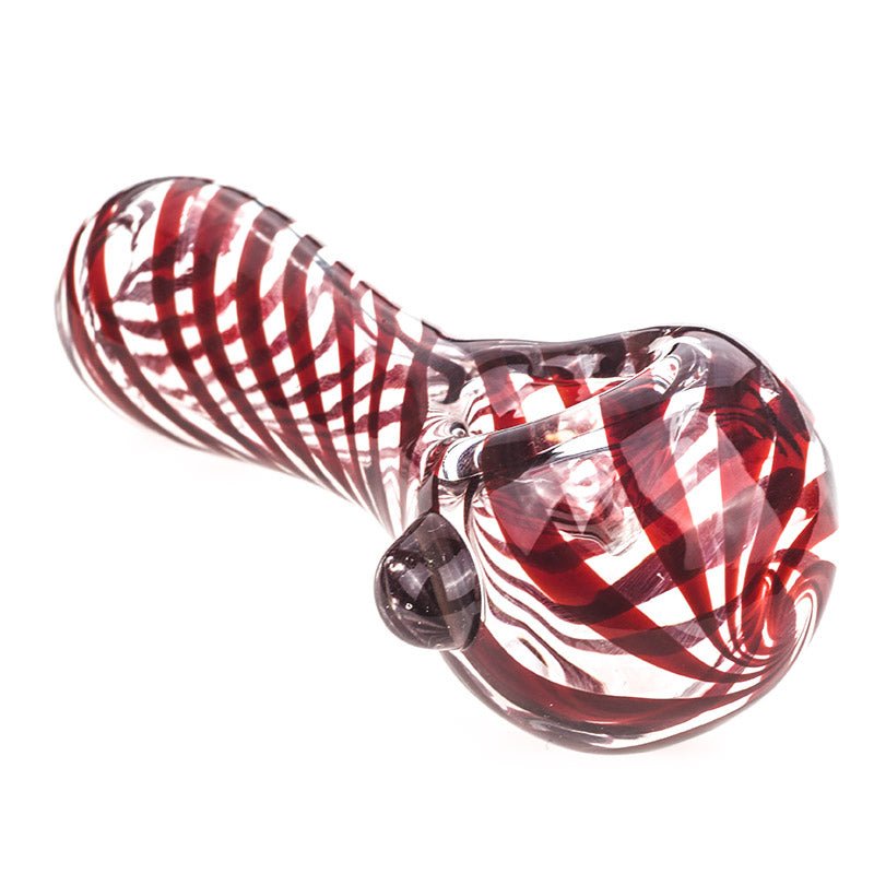 Red Swirl Strips Glass Spoon Pipe - PuffingBird