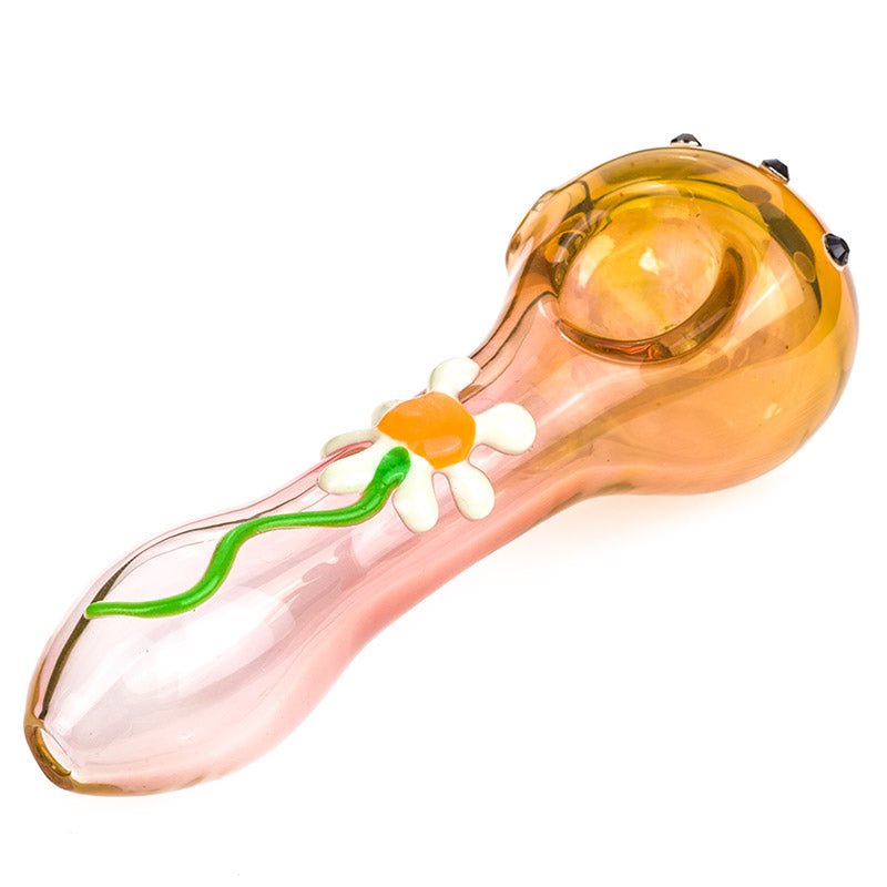 Pink Glass Pipe with Daisy Flower - PuffingBird