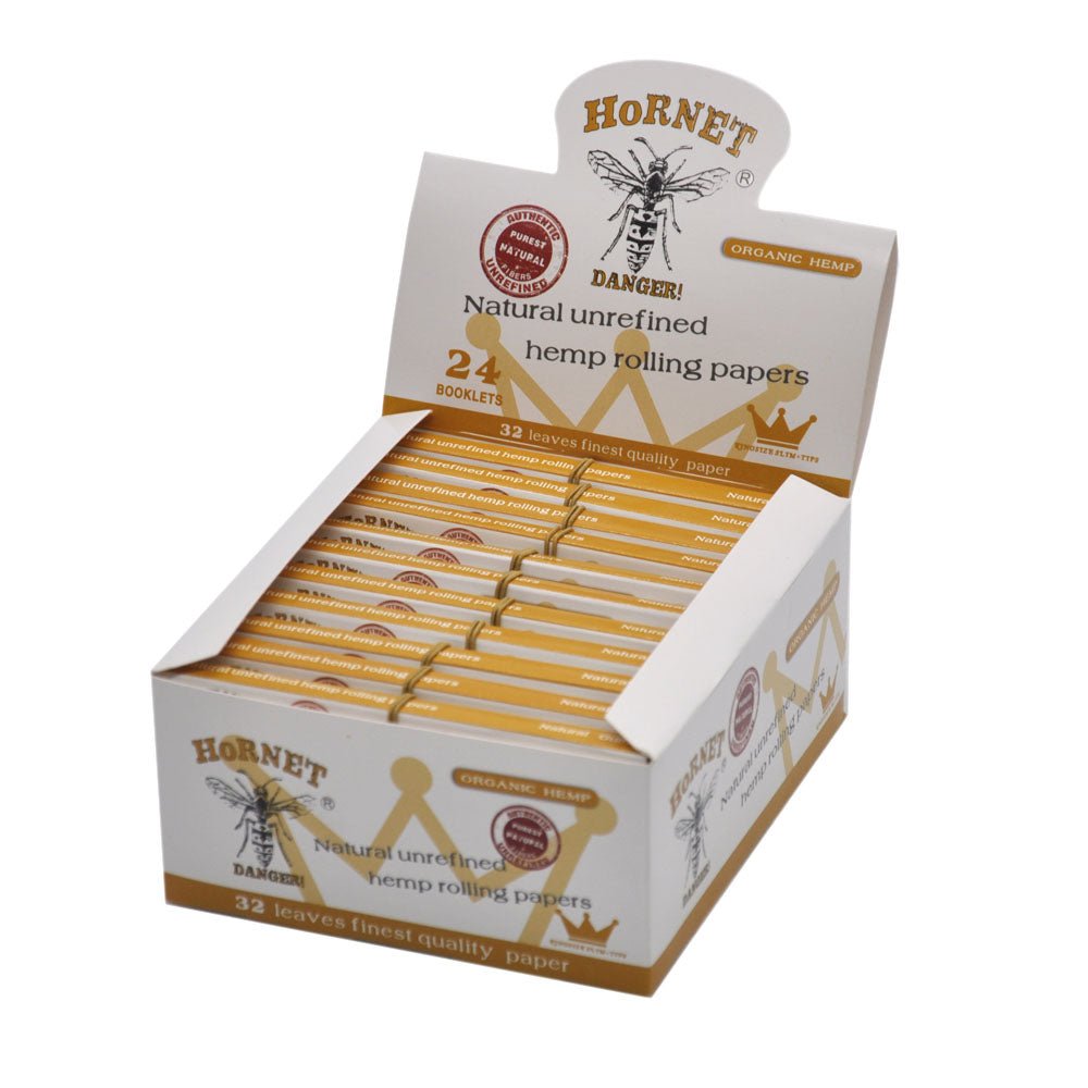 Hornet Natural Unrefined Hemp Rolling Paper Box of 24 Booklets/1536 sheets