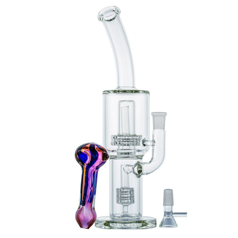 Double Matrix Perc Glass Bong w/ Fumed Glass Spoon Pipe Set