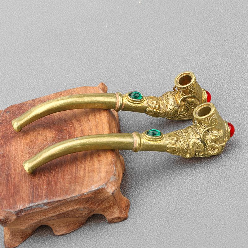 Brass Gemstone Inlaid Sherlock Pipe Random Color