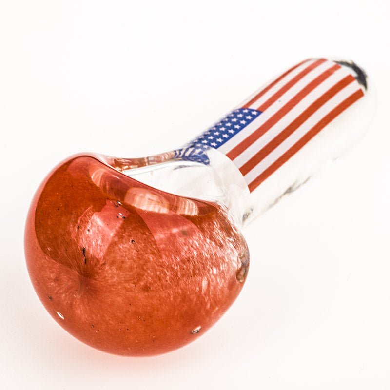 Red Frit Glass Pipe w/ American Flag Pattern - PuffingBird