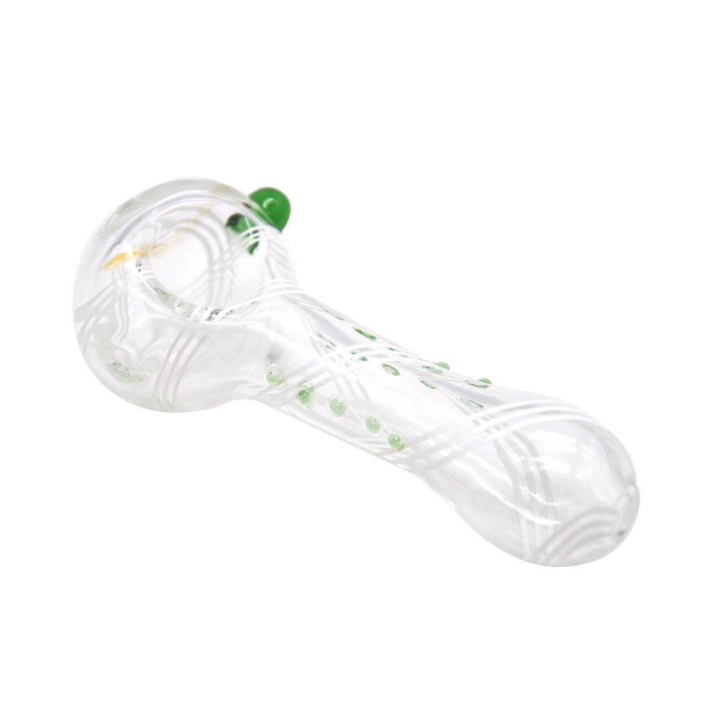 Clear Glass Spoon Pipe w/ White Lines - PuffingBird