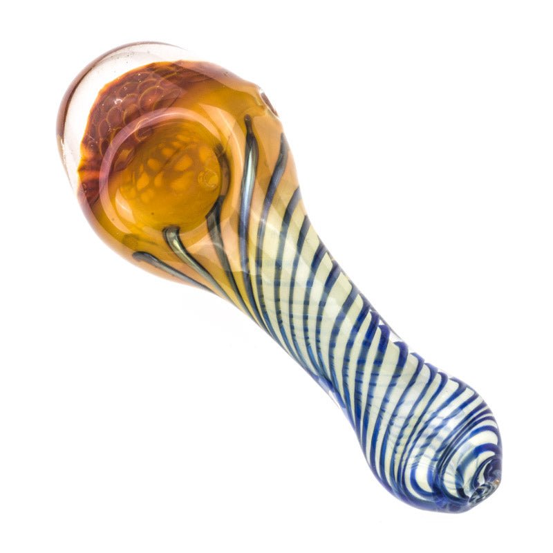 Honeycomb Glass Spoon Pipe w/ Swirl Strips - PuffingBird