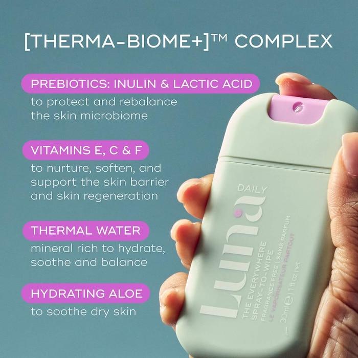 Luna Daily  The Mini Everywhere Spray-To-Wipe - With Prebiotics + Vitamins C&E, for Sensitive Skin - 1.01 oz - Mini size