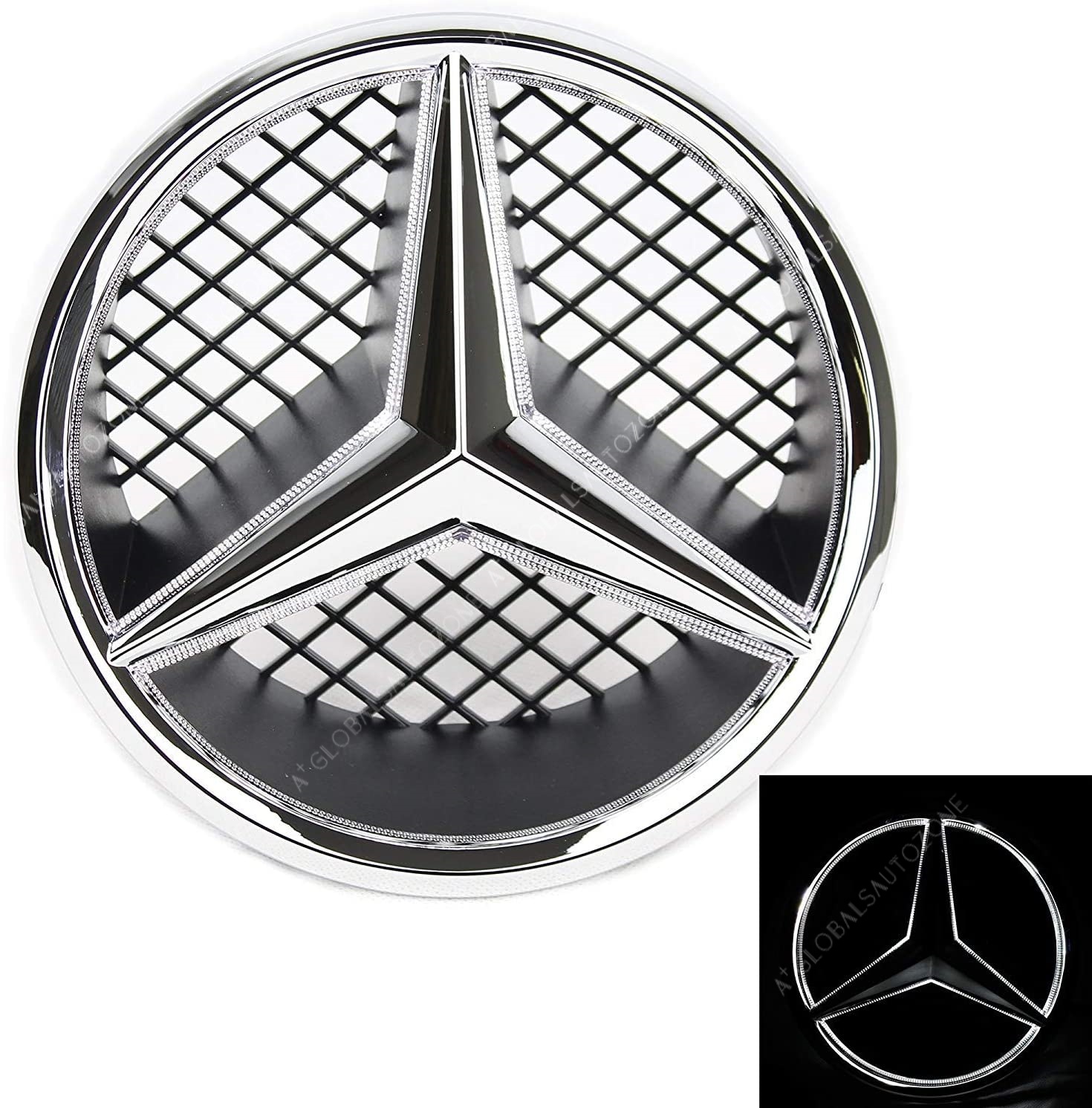 Chrome Silver Front Bumper LED Grille Lights Emblems For Mercedes Benz C-Class W204 S204 C204 2008-2014 C180 C200 C230 C250 C280 C300 C350 Chrome Silver Illuminated Benz Grilles Star Logo Badge