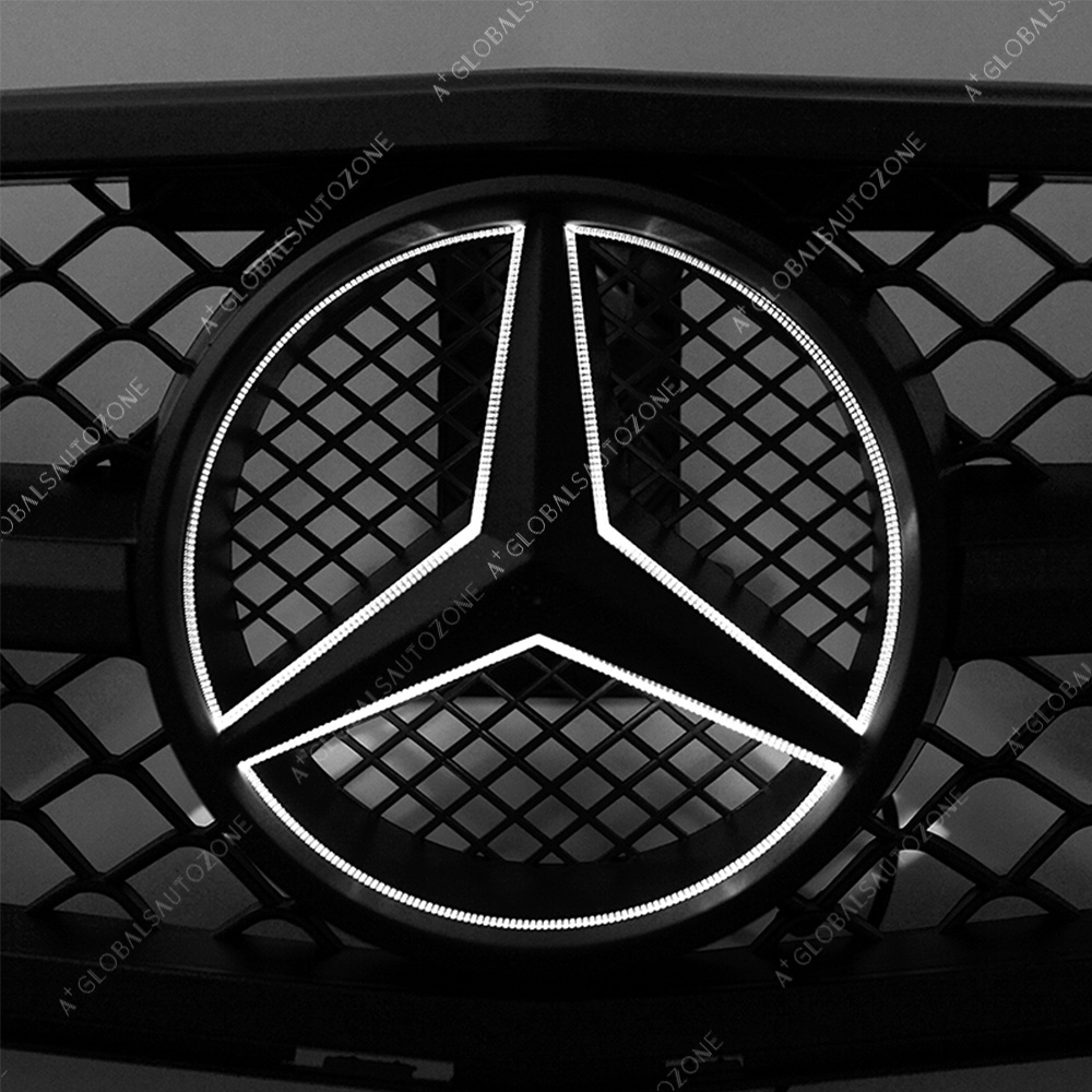Matte Black Front Bumper LED Grille Lights Emblems For Mercedes Benz C-Class W204 S204 C204 2008-2014 C180 C200 C230 C250 C280 C300 C350 Black Illuminated Benz Grilles Star Logo Badge