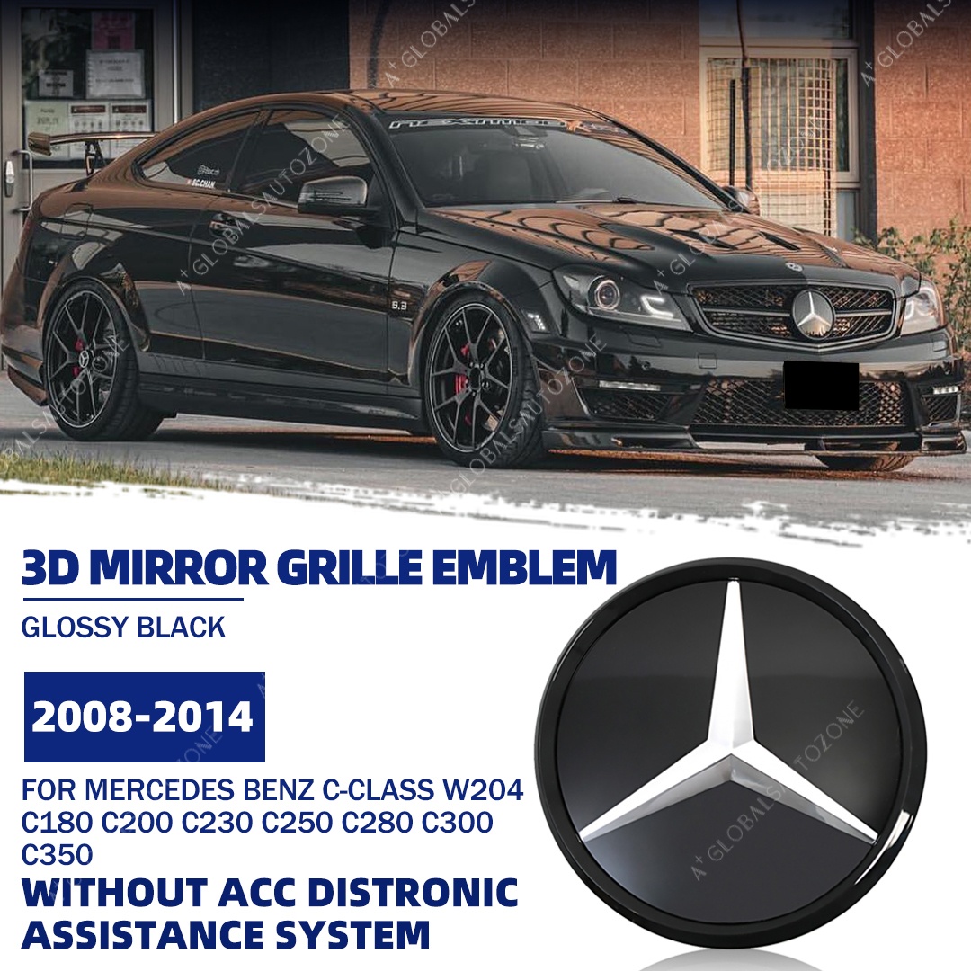 Glossy Black 3D Mirror Emblem For Mercedes Benz C-Class W204 S204 C204 2008-2014 C180 C200 C230 C250 C280 C300 C350 Shiny Black  Benz Grilles Mirror Star Logo Front Bumper Grille Badge