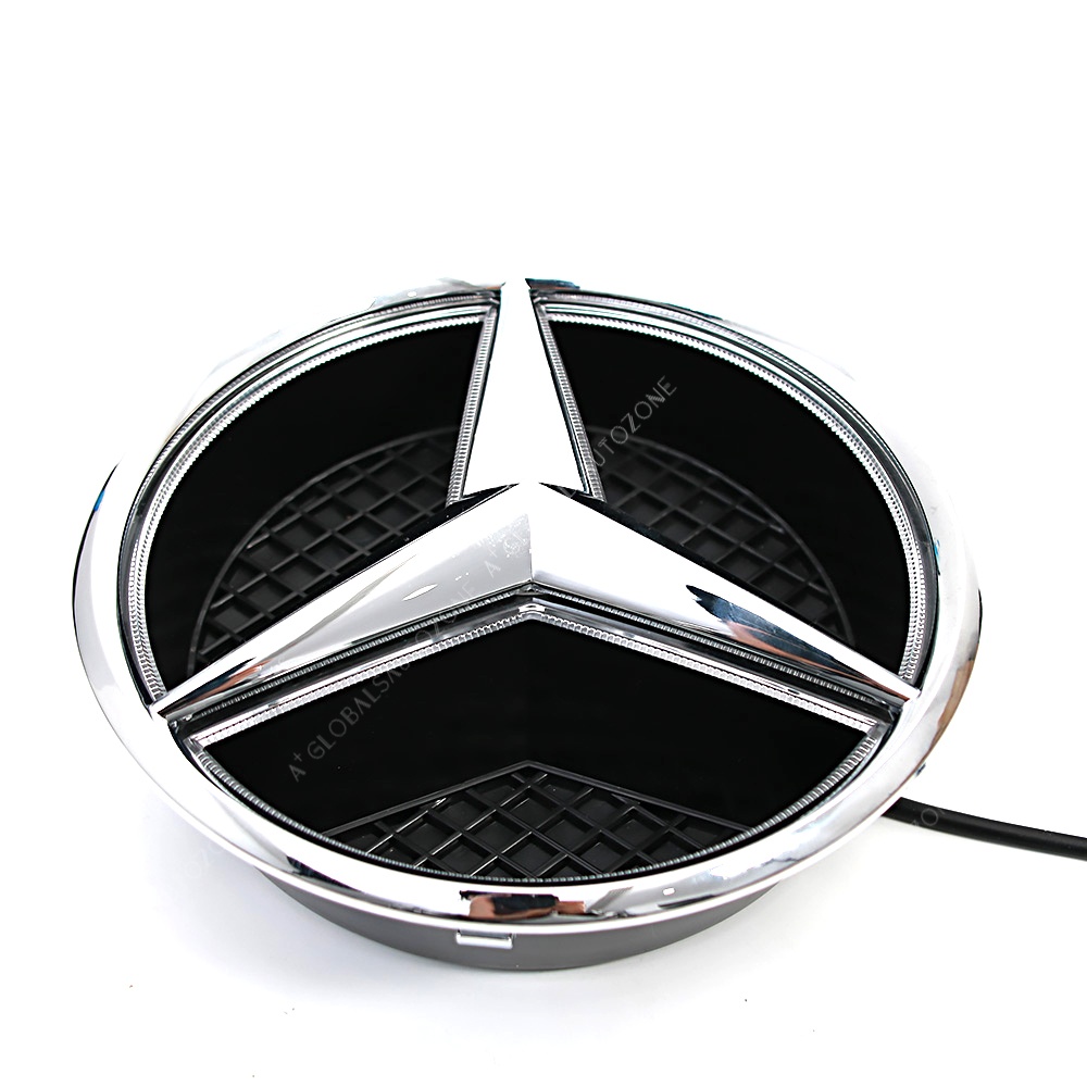 Chrome Silver Front Bumper LED Grille Lights Emblems For Mercedes Benz GLK-Class X204 2013-2015 GLK250 GLK300 GLK350 Chrome Silver Illuminated Benz Grilles Star Logo Badge