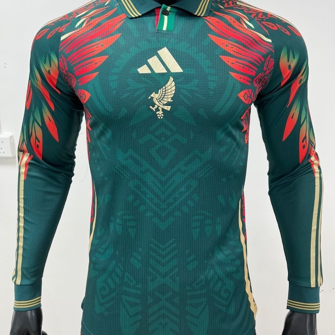 Mexico Gold Man Long Sleeve Player Version Jersey 25/26 Red Green