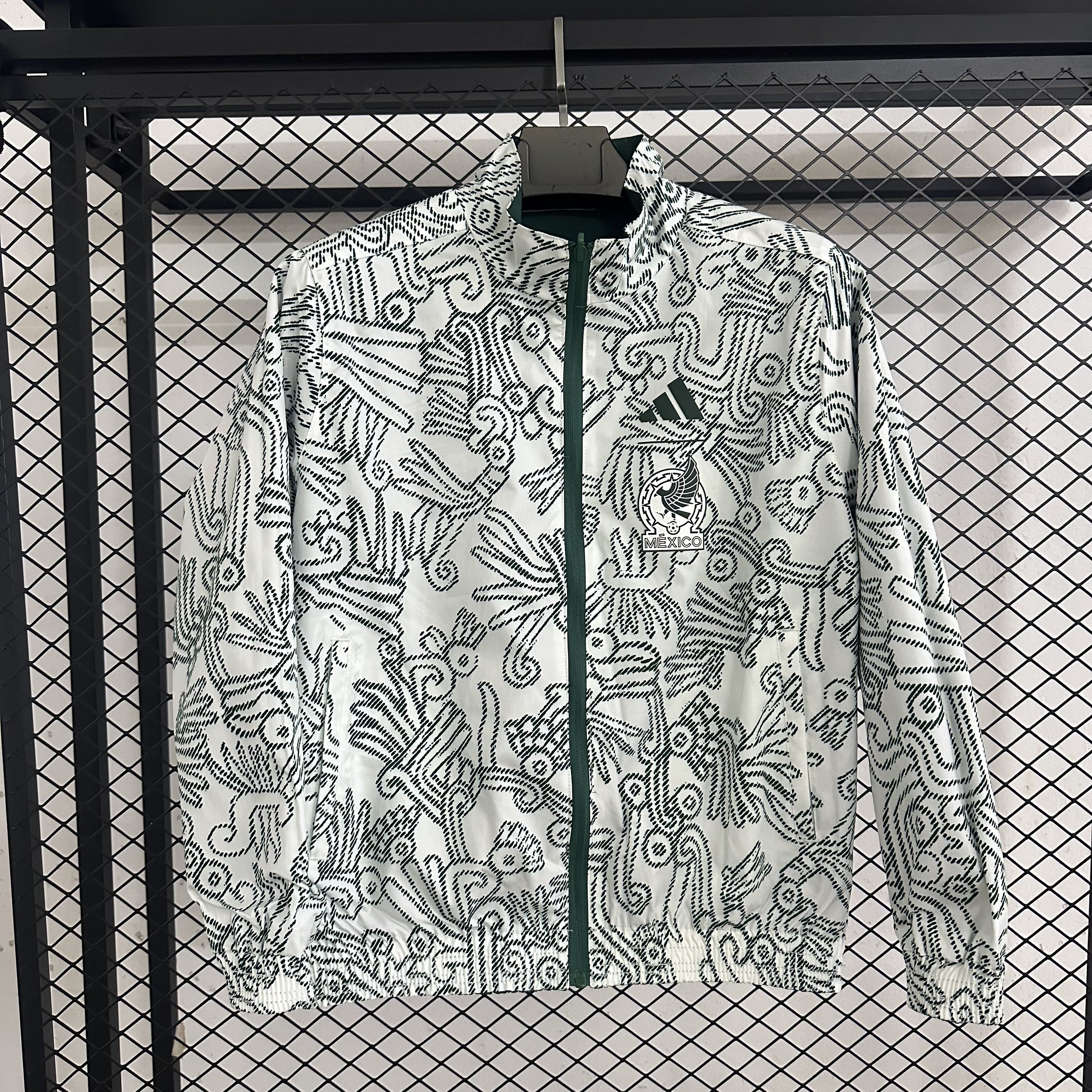 25-26 Mexican sports retro logo print double-sided stand up collar long sleeved zipper football jacket