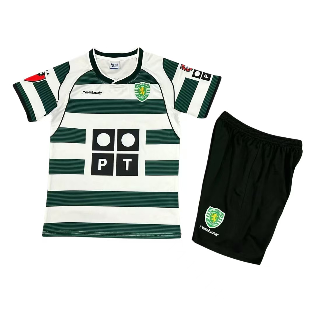 Sporting 01-03 Lisbon Home Retro Kid Kits Youth Apparels Football Jersey