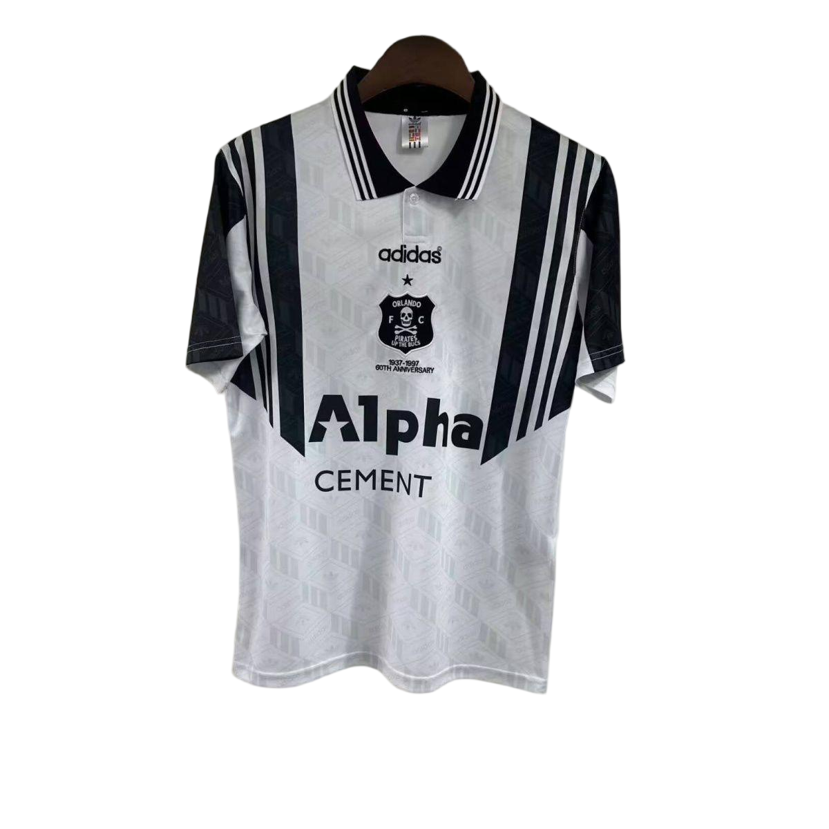 Orlando Pirates 1997 Home Jersey – Retro Anniversary Edition – White & Black Football Shirt