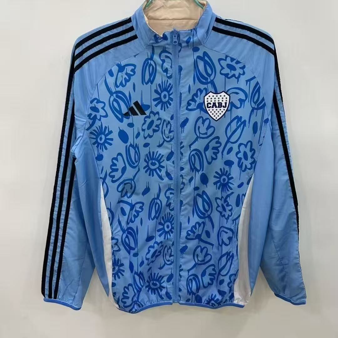Boca Juniors 2025/26 Training Jacket Windbreaker Light Blue Floral Pattern Long Sleeve Fan Version