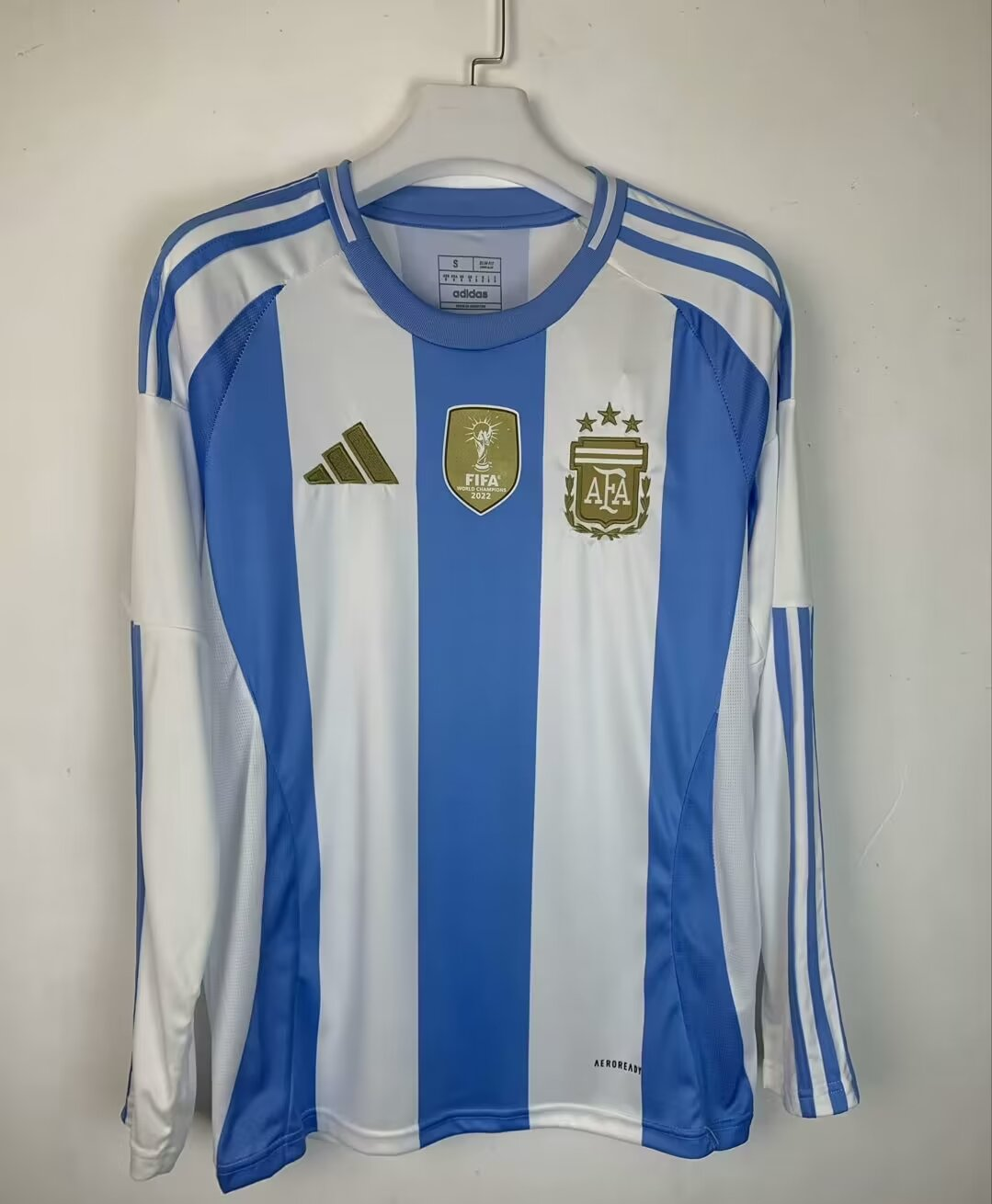Argentina 2024 Copa America 2024 Home Man Long Sleeve Jersey With FIFA World Cup badge