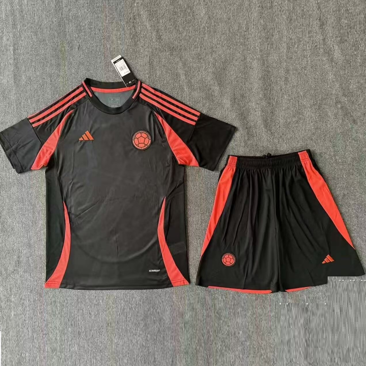 Colombia 2024/25 Away Black Red Jersey & Shorts Set | Adidas AEROREADY Football Kit