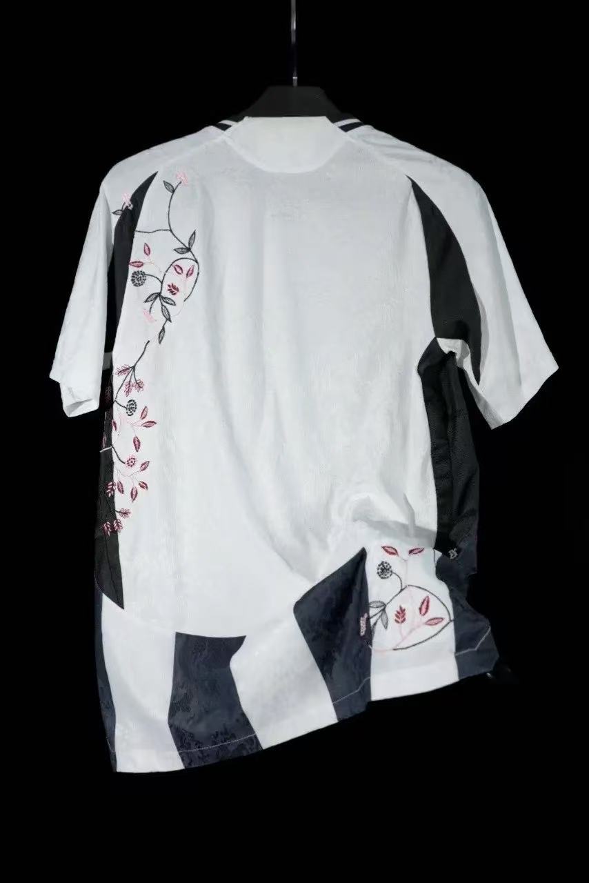 Juventus 2023/24 Special Edition Jersey – Black & White Stripes with Red Floral Embroidery