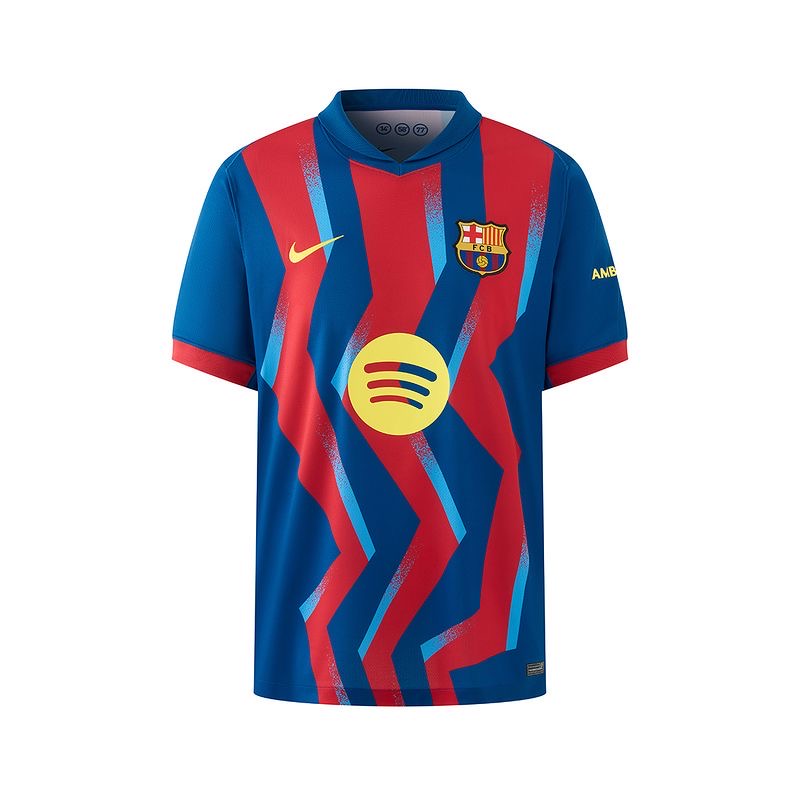 FC Barcelona 2025-26 Home Jersey – Red Blue Zigzag Graphic – Nike – Spotify Sponsor