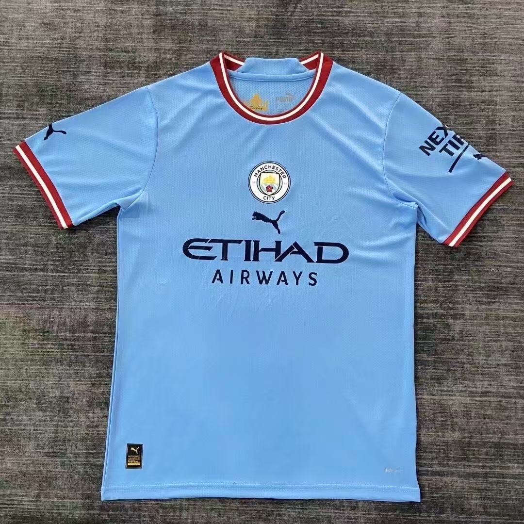 Manchester City 2022/23 Home Jersey Fan Version – Sky Blue Red Trim