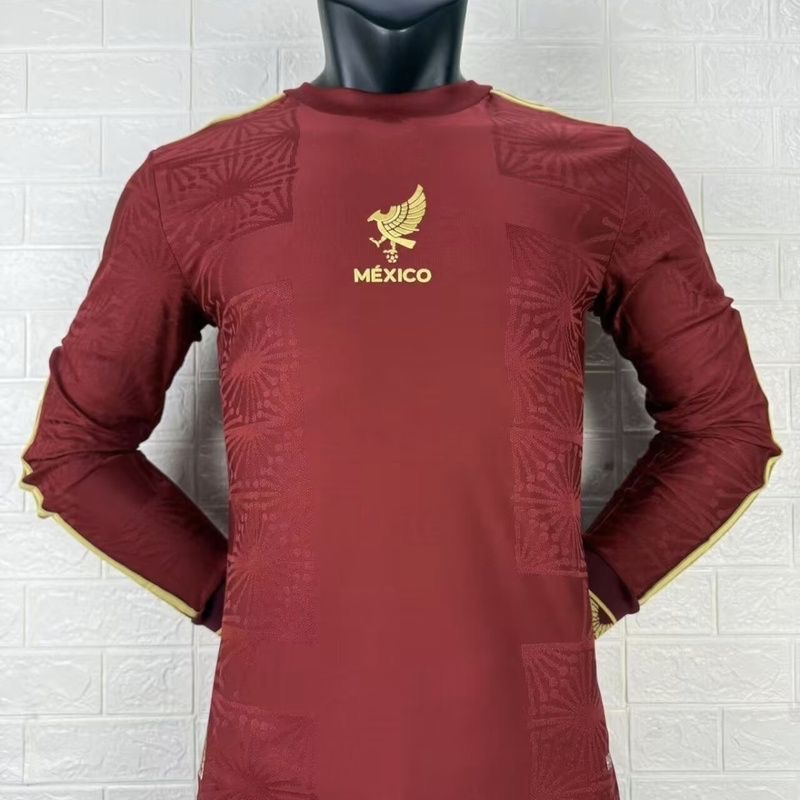 Mexico Gold Man Player Version Long Sleeve Jersey 25/26 Red