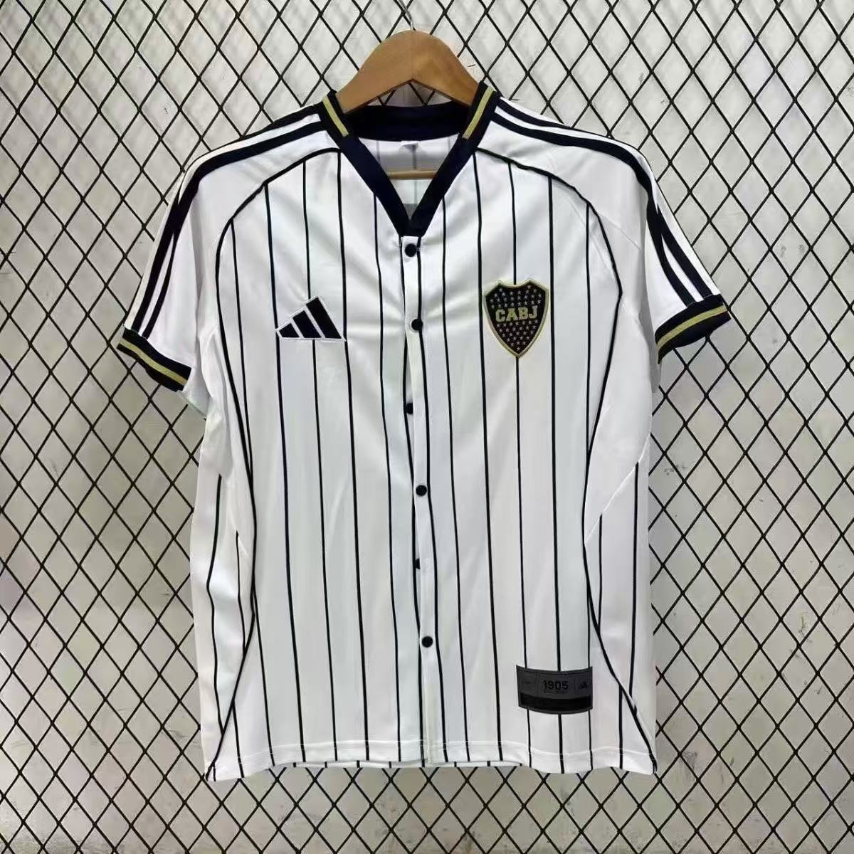 Boca Juniors 2025/26 Third Jersey – White Pinstripe Baseball Style | Fan Version Short Sleeve