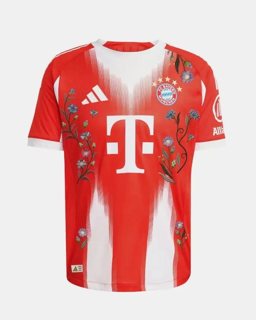 Bayern Munich 2023/24 Home Special Edition Jersey – Red & White with Blue Floral Embroidery