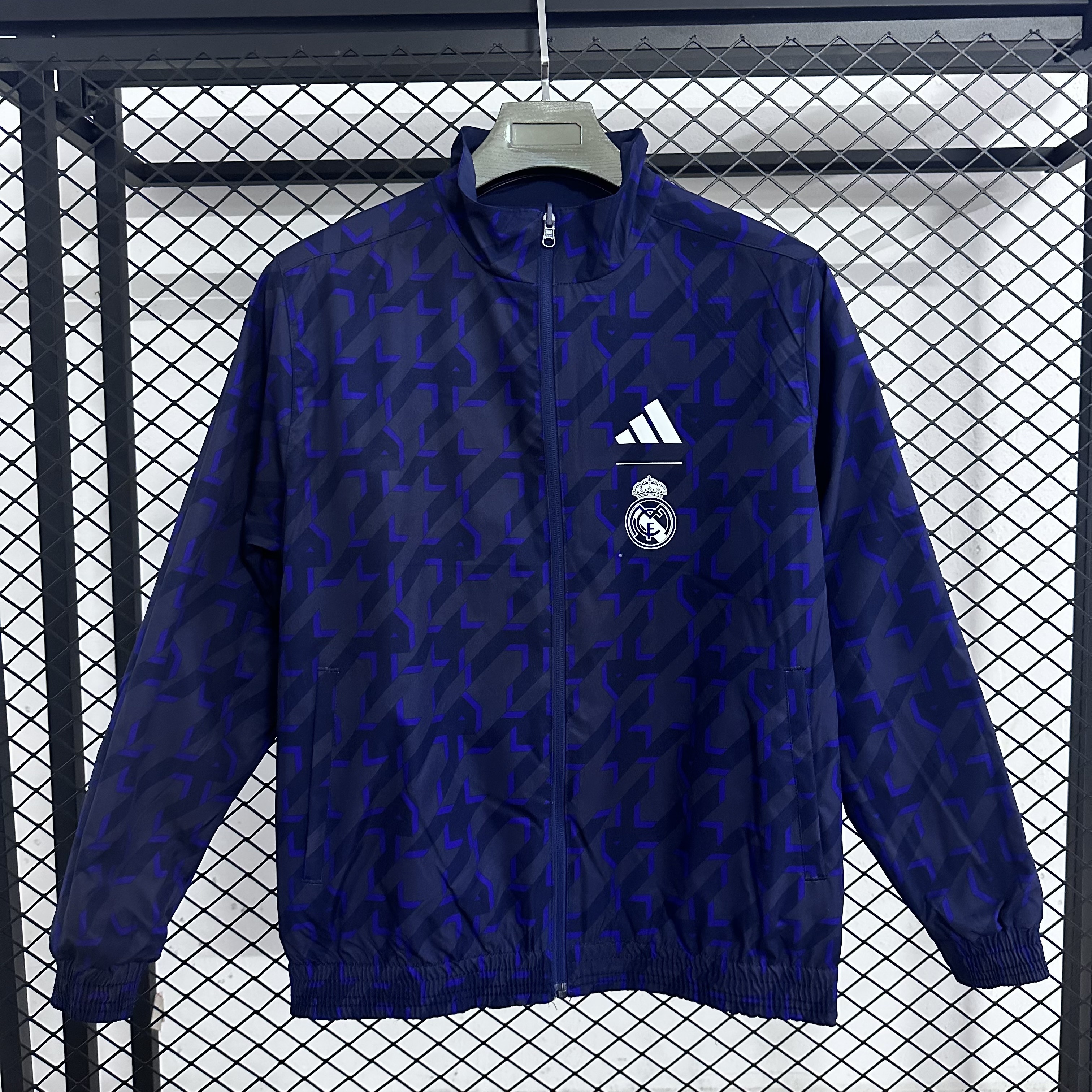 25-26 Real Madrid football casual culture double-sided retro sports stand up collar waterproof jacket jacket in ink-blue