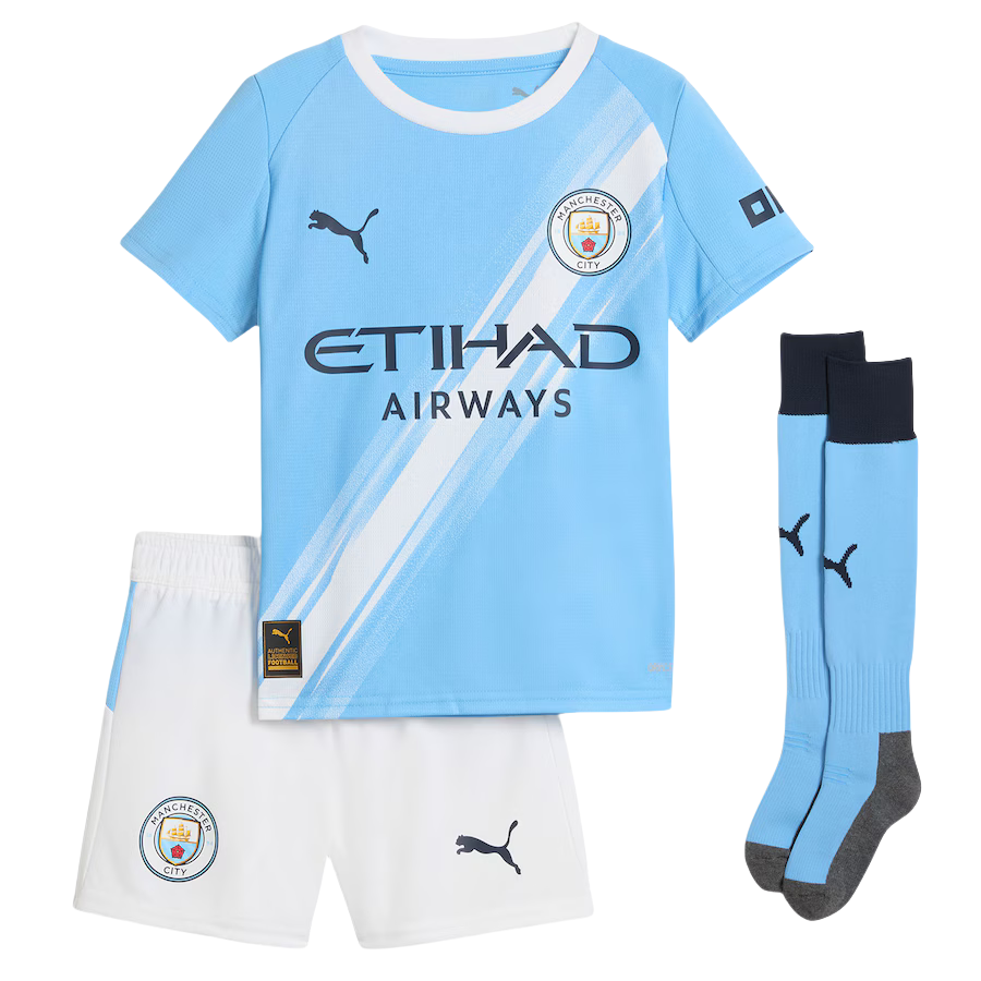 Manchester City Home Kids Soccer Jerseys Kit 2025-26 (Jersey+Shorts+Socks)