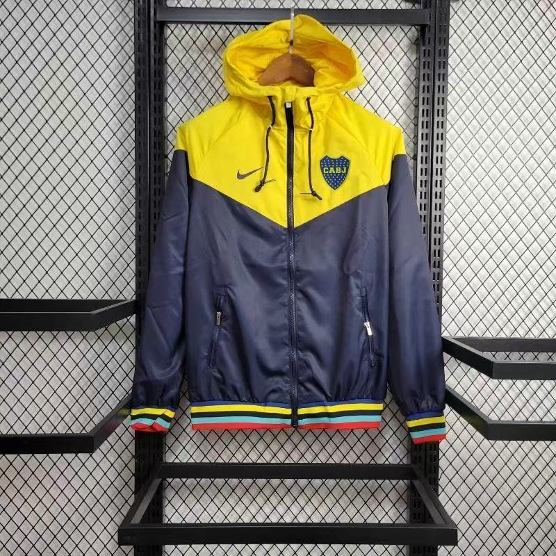 Boca Juniors 2023/24 Retro Hooded Jacket Windbreaker Blue Yellow Fans Edition